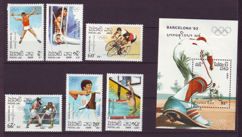 Z736 JLstamps 1989 laos set + s/s mhr #926-32 sports