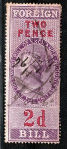 GB REVENUE QV Stamp 2d FOREIGN BILL Used ex Collection Y2WHITE40