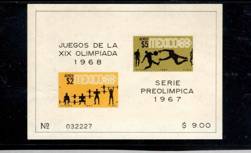 MEXICO #C331a 1967 OLYMPIC GAMES MINT VF NH O.G S/S