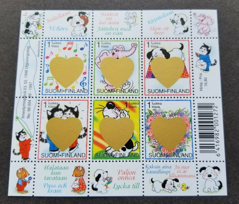 Finland Valentines Day 1998 Cartoon Cat Dot (ms) MNH *gold scratch foil *unusual 