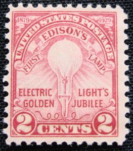 US #655 MNH Single, Edison, Corner Crease,  SCV $.90