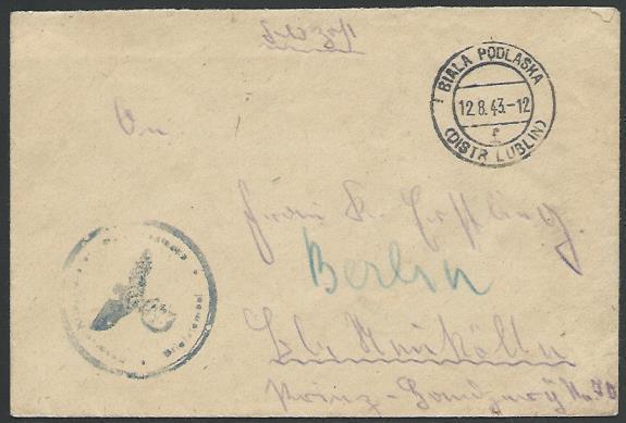 POLAND 1943 german Feldpost cover - BIALA PODLASKA / DISTR LUBLIN cds......10707