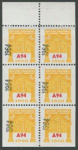 CANADA REVENUE BCT202 MINT BOOKLET PANE, WATERMARKED