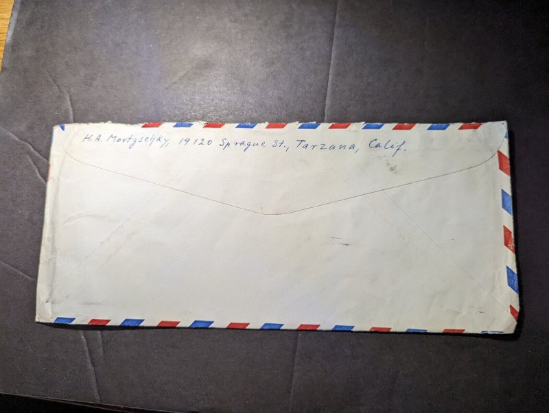 1957 USA Airmail Cover Tarzana CA to Leipzig Germany Getrud Kohler