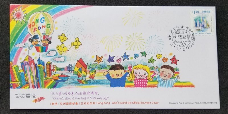 Hong Kong Asia's World City 2002 Children Painting Mickey Mouse Firework (FDC)