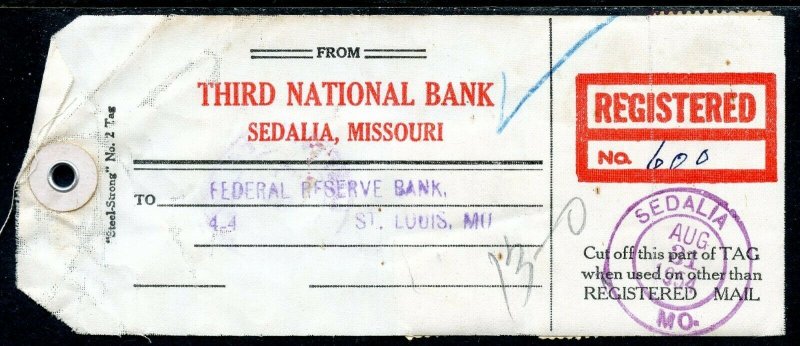 U.S. Scott 832 (5), 831, 825, 812 Prexies On Registered 1954 Missouri Bank Tag 