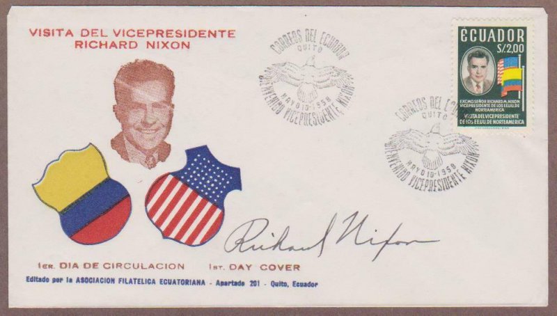 Ecuador # 639 FDC with Vice President Richard Nixon Signature - I Combine S/H