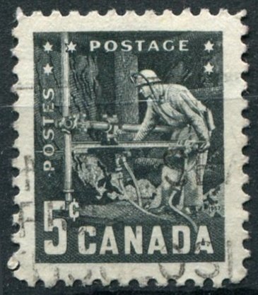 Canada Sc#373 Used, 5c grey blk,  (1957)