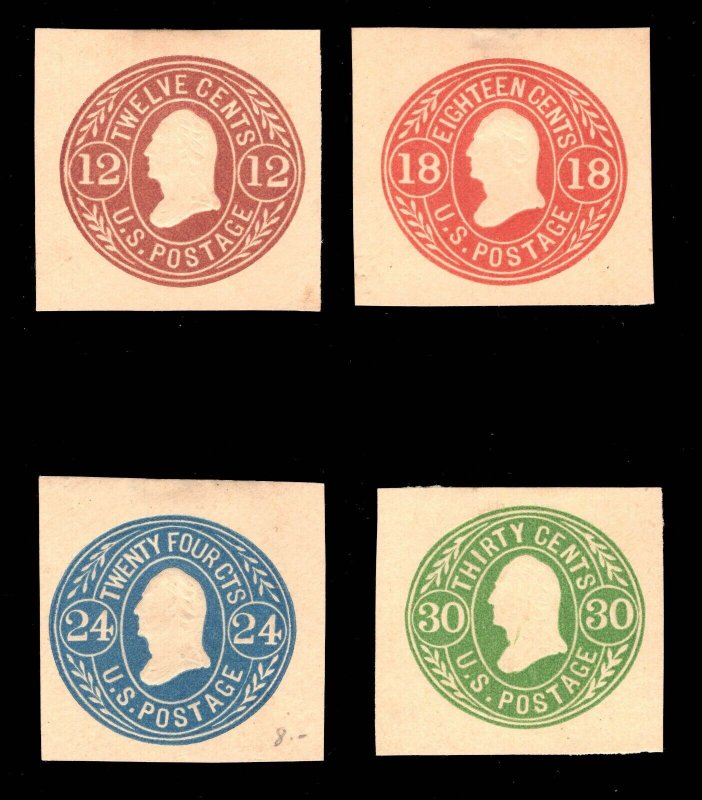 MOMEN: US STAMPS #U69-U72 U69 VAR. CUT SQUARES UNUSED LOT #91642*