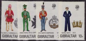 GIBRALTAR MNH Scott # 286-289 Military Uniforms - gum spots (4 Stamps)