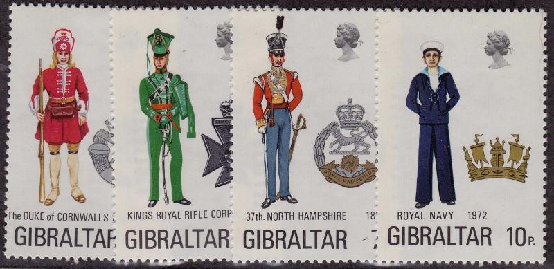 GIBRALTAR MNH Scott # 286-289 Military Uniforms - gum spots (4 Stamps)