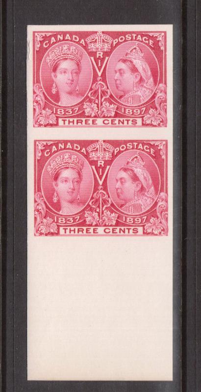 Canada #53P XF Imperf Proof Pair On Card From The Lower Margin