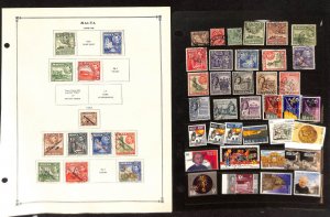 Malta Stamp Collection on 8 Scott International Pages, 1860-1959 (AH)