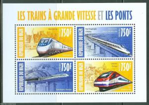 NIGER 2013  HIGH SPEED TRAINS & BRIDGES  SHEET OF FOUR MINT NH