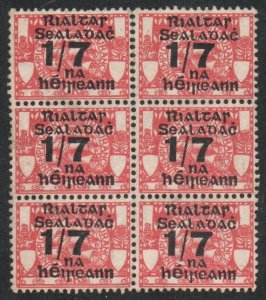 Revenue: 1922 Unemployent Insurance with Rialtas ovpt., MINT block of 6.  RR!