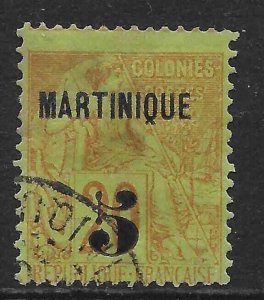 MARTINIQUE SG1 1886 5 ON 20c RED ON GREEN USED