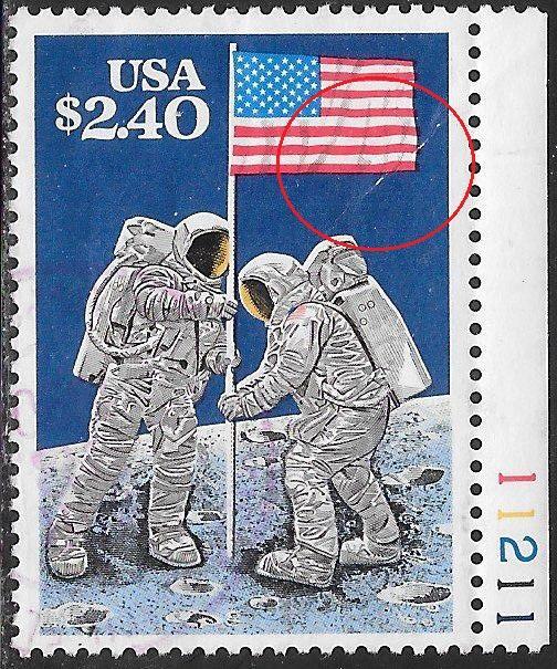 US 2419 Used - Moon Landing, 20th Anniversary - Plate Number Single - Crease