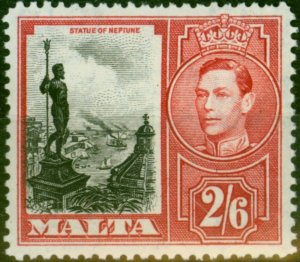 Malta 1938 2s6d Black & Scarlet SG229a 'Damaged Value Tablet' V.F MNH