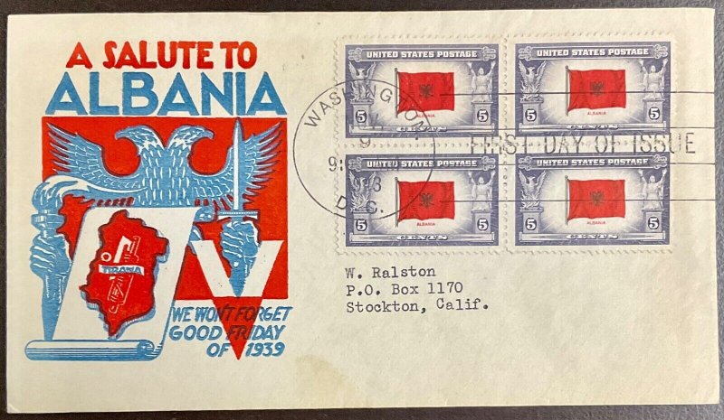 918 Staehle cachet Albania Overrun Nations FDC 1943 w/Block of 4