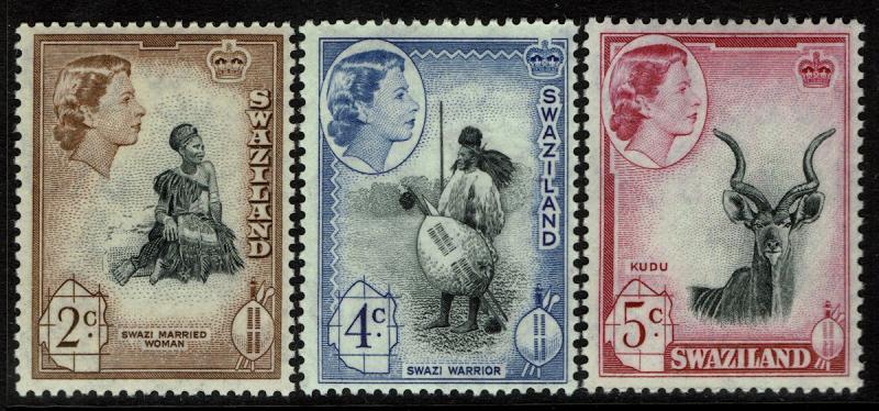 Swaziland #82, 84, 85 Partial Set MNH - 2c Married Woman, 4c Warrior, 5c Kudu...