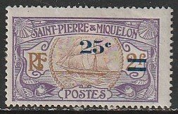 1924 St. Pierre et Miquelon - Sc 122 - MH F - 1 single - Schooner, surcharged