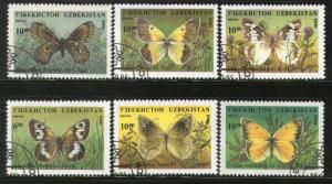 Uzbekistan 1995 Butterfly Moth Papillon Insect Sc 81-85 6v set Cancelled