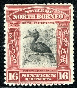 NORTH BORNEO Stamp  SG.174 16c HORNBILL (1909) Mint MNG Cat £28 BIRDS RBLUE69