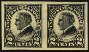 611, Mint Superb NH 2¢ Warren Harding Pair ** Stuart Katz