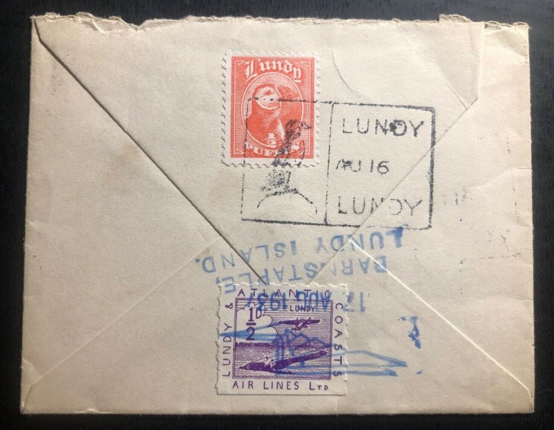 1937 Lundy Channel Island England Cover To South Wales Atlantic Coast Airlines