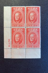 Cuba #406 plate block mint og Roosevelt bottom left corner