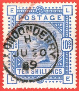 [mag284] GB QV 1883 10s 10/- Ultramarine SG183 Fine Used Letters E-L