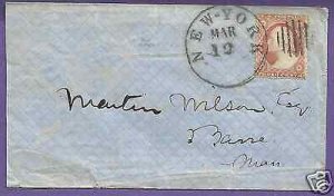 #26  NEW YORK - c1857  DULL RED TYPE III , US POSTAL HISTORY COVER.
