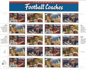 US #3146a (1997) Football Coaches , sheet of 20 NH. Scott Cat. $ 13.00