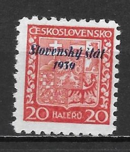 Slovakia 4 20h Shield single Unused Hinged (lib)