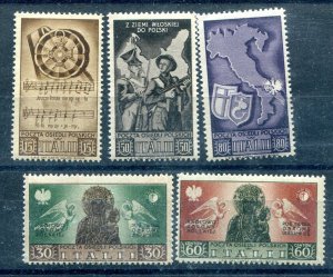 ITALY 1946 POLISH CORPS COMMEMORATIVE WAR RESCUE FUND SHORT SET OF 5 PERFECT MNH