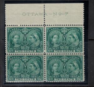 Canada #52 Very Fine Never Hinged Plate #7 Top Block