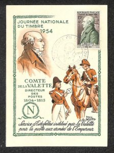 FRANCE SCOTT B284 STAMP DAY COMTE DE LA VALETTE FDC MAXIMUM CARD POSTCARD 1954