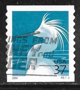 USA 3829A: 37c Snowy Egret, plate no single, #P33333, VF, Used