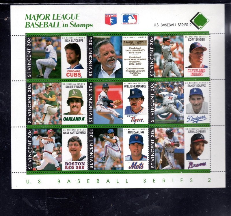 ST. VINCENT #1268 1989 MAJOR LEAGUE BASEBALL MINT VF NH O.G SHEET 9