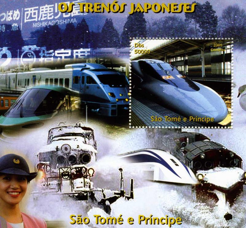 Sao Tome & Principe 2005 Japanese Trains & Locomotives s/s Perforated mnh.vf