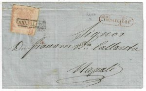 Two Sicilies 1858 oval MAGLIE in red on cover, Scott 3