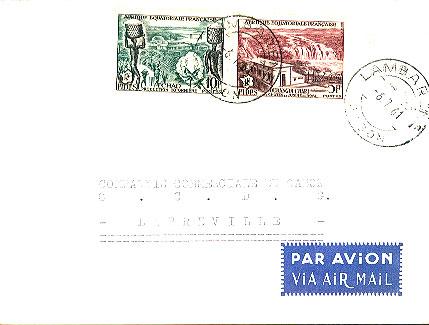 French Equatorial Africa 5F and 10F FIDES 1961 Lambarene, Gabon Airmail to Li...