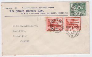 1943 Jersey ½d & pair 1d  Blampied View,  on business envelope FDC