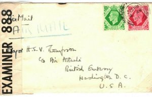 GB WW2 Cover Air Mail Attractive Unusual 1/3 Rate Franking Censor USA 1941 6.13