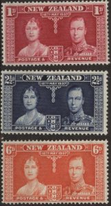 New Zealand 223-225 (mhr set of 3) George VI Coronation issue (1937)