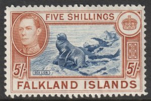 Falkland Islands Scott 94 - SG161, 1938 George VI 5/- MH*