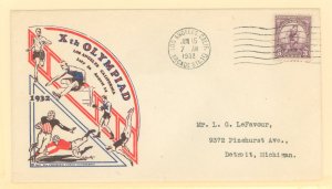 US 718 1932 3c Los Angeles, CA Summer Olympics single on a Harry Ioor tri-color cachet FDC
