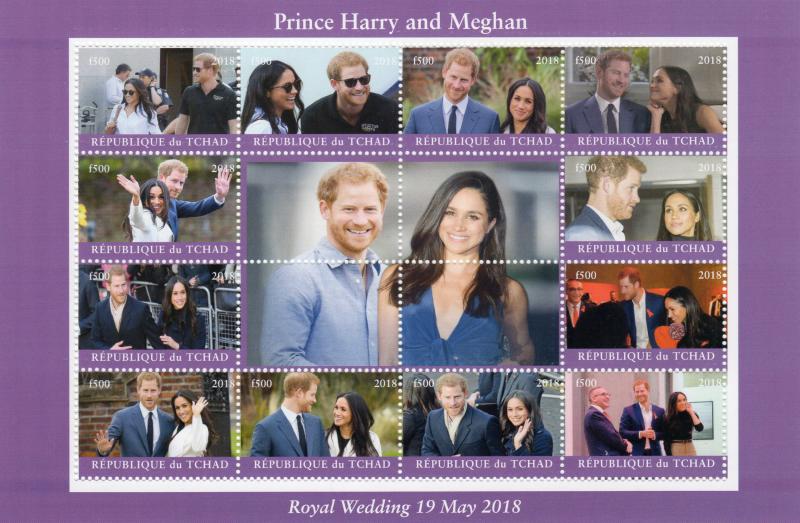 CHAD 2018 PRINCE HARRY & MEAGAN MARKLE SHEETLET (12) #1 PERF.MNH