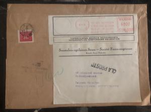 1946 Helsinki Finland Meter Cancel Oversized Cover To Prague Czechoslovakia