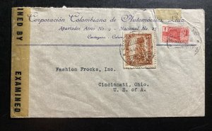 1944 Cartagena Colombia Commercial Censored Cover To Cincinnati OH Usa